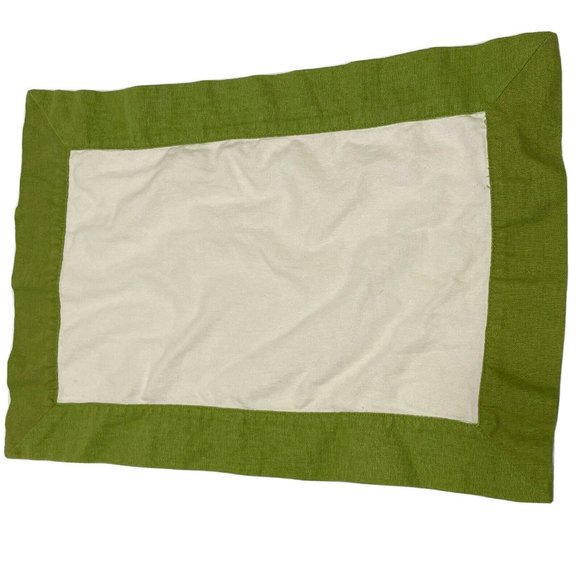 3- pottery barn linen napkin placemat green trim 2- 20x20 , 1- 20x14 - Picture 1 of 4